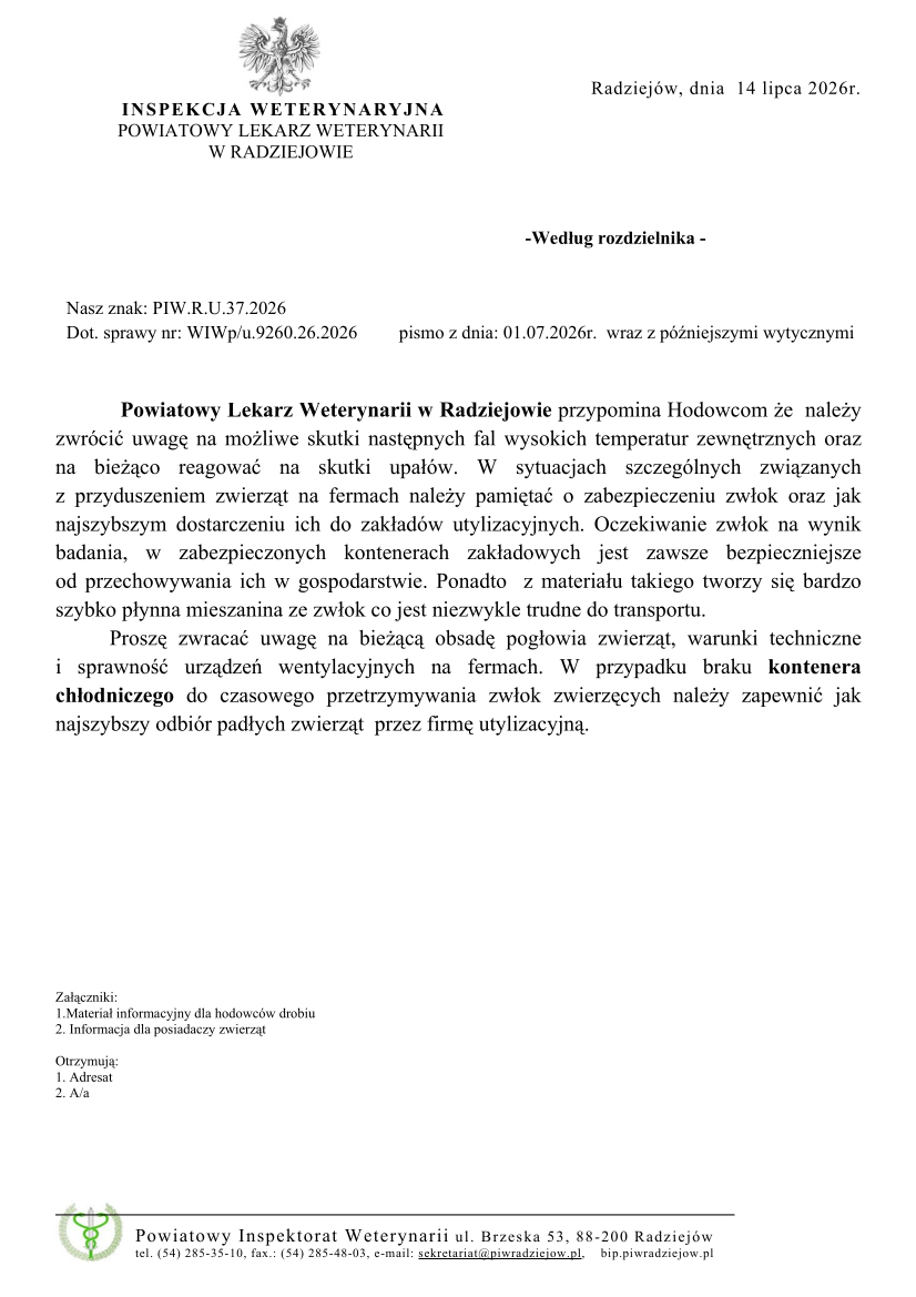 INFORMACJA DLA POSIADACZY ZWIERZĄT - Jak chronić zwierzęta przed wysokimi temperaturami ?