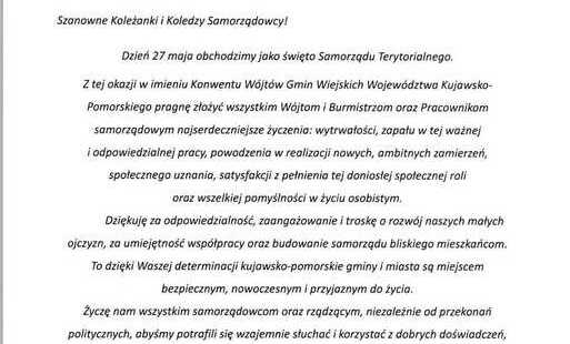 Zdjęcie do Życzenia od Przewodniczącego Konwentu W&oacute;jt&oacute;w z okazji Dnia Samorządu Terytorialnego